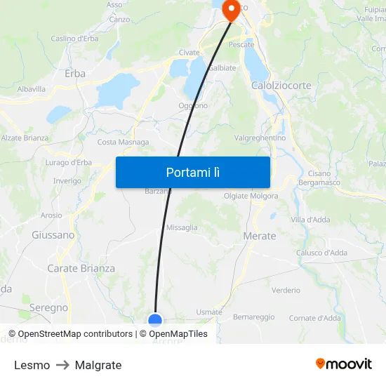 Lesmo to Malgrate map