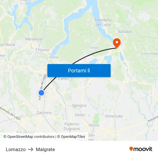 Lomazzo to Malgrate map