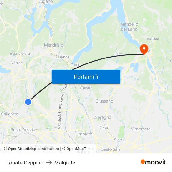 Lonate Ceppino to Malgrate map