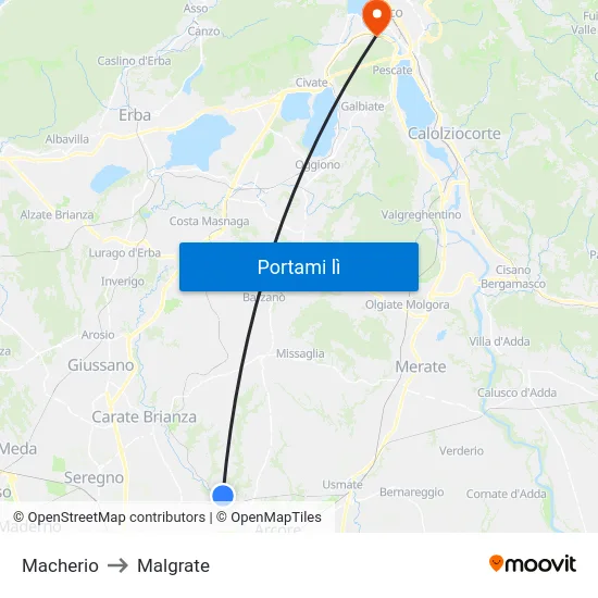 Macherio to Malgrate map