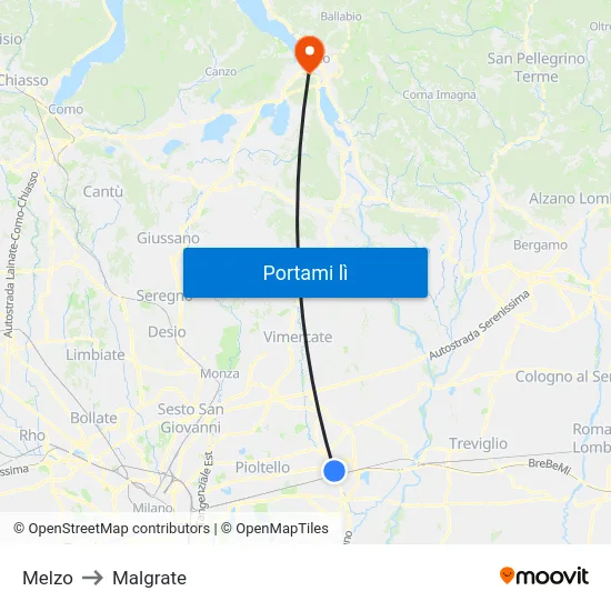 Melzo to Malgrate map