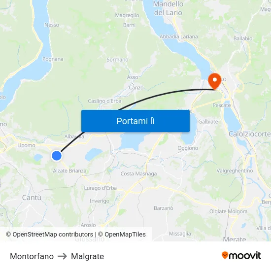 Montorfano to Malgrate map