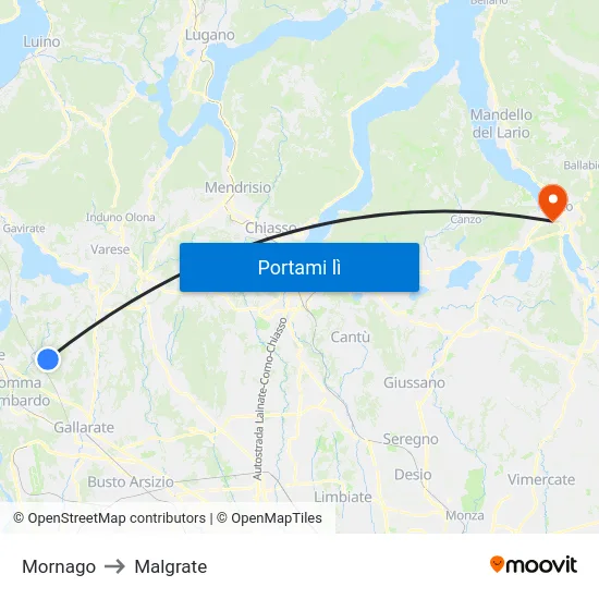 Mornago to Malgrate map