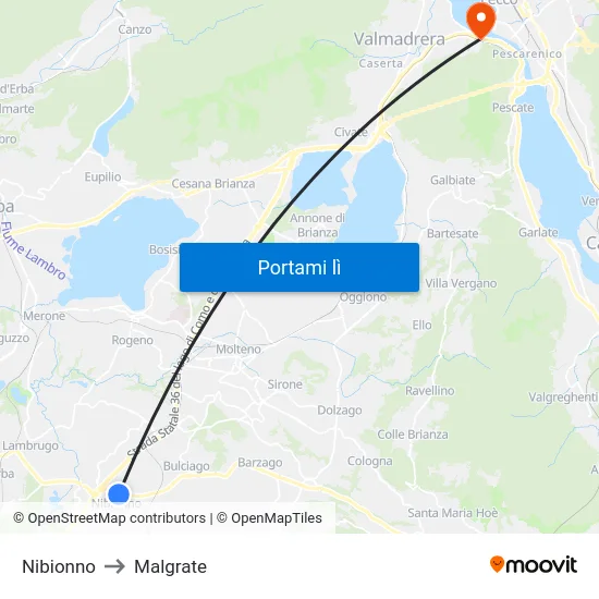 Nibionno to Malgrate map