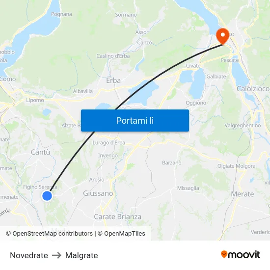 Novedrate to Malgrate map