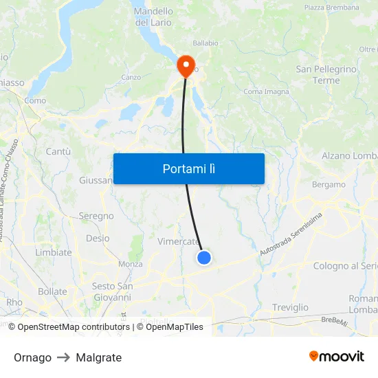 Ornago to Malgrate map