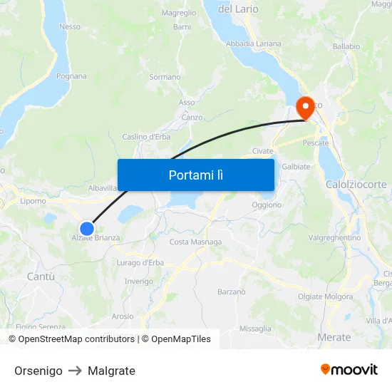 Orsenigo to Malgrate map
