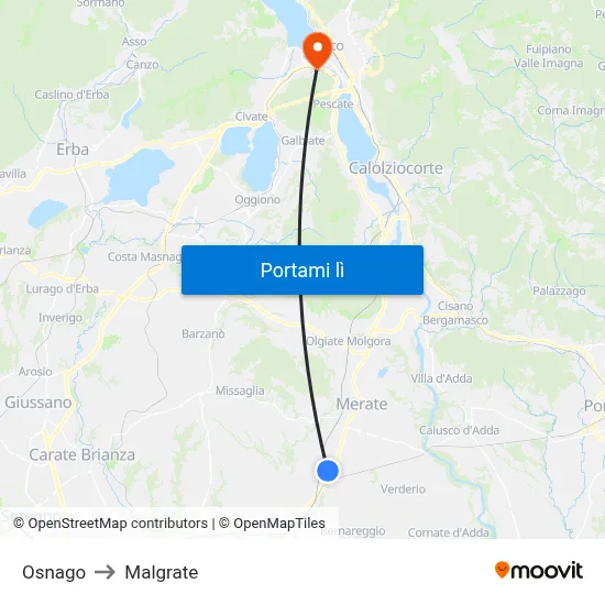 Osnago to Malgrate map
