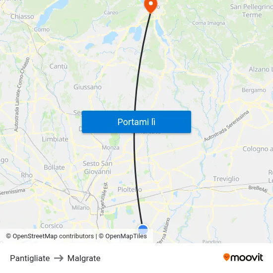 Pantigliate to Malgrate map