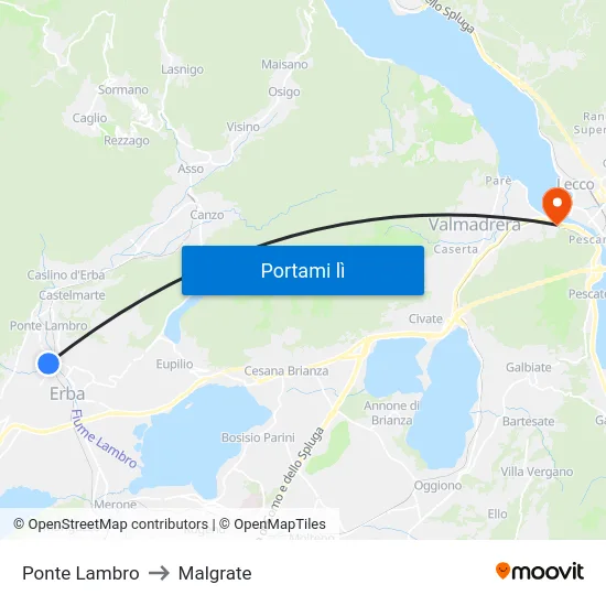 Ponte Lambro to Malgrate map