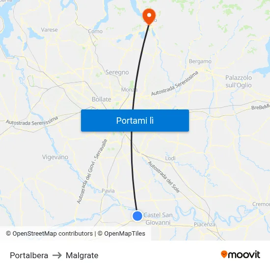 Portalbera to Malgrate map