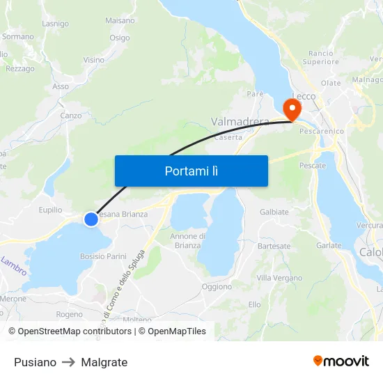 Pusiano to Malgrate map