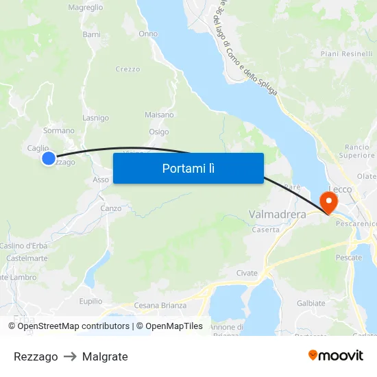 Rezzago to Malgrate map