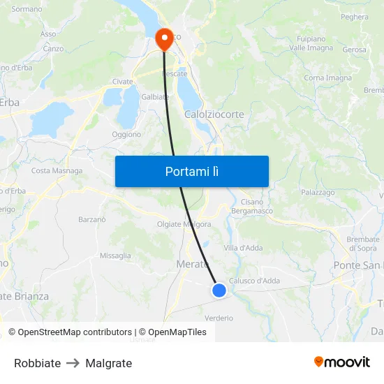 Robbiate to Malgrate map
