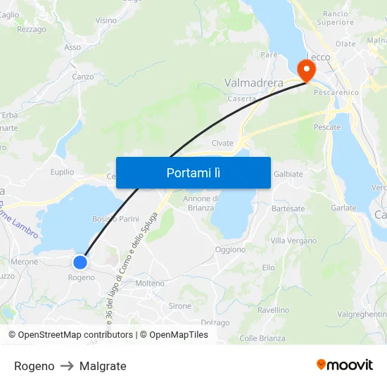 Rogeno to Malgrate map