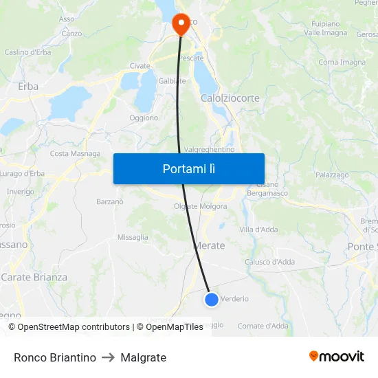 Ronco Briantino to Malgrate map