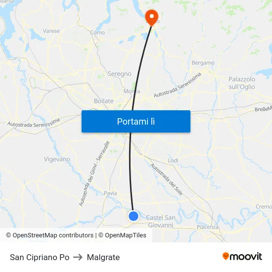 San Cipriano Po to Malgrate map