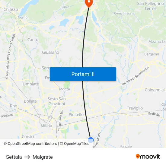 Settala to Malgrate map