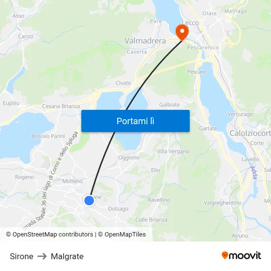 Sirone to Malgrate map
