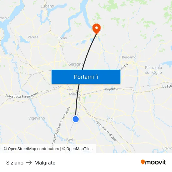 Siziano to Malgrate map