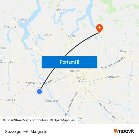 Sozzago to Malgrate map