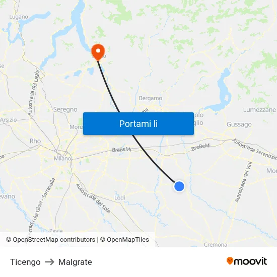 Ticengo to Malgrate map