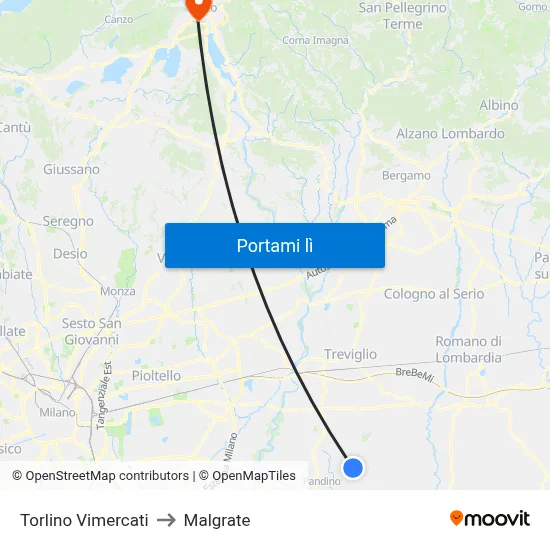Torlino Vimercati to Malgrate map