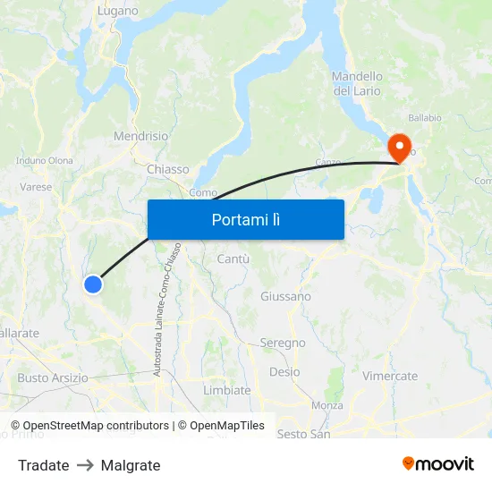Tradate to Malgrate map