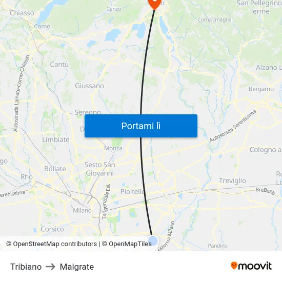Tribiano to Malgrate map