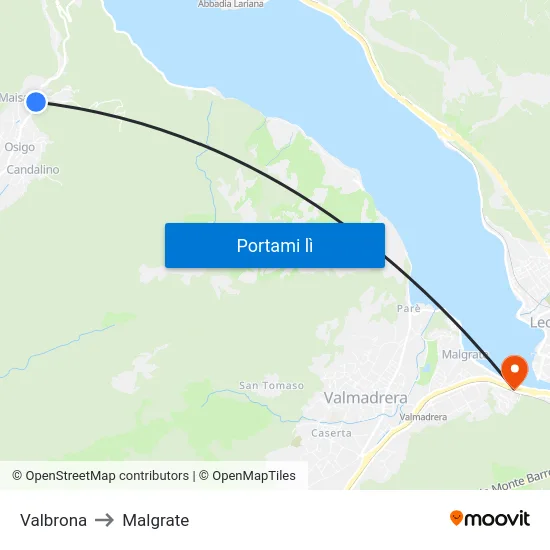 Valbrona to Malgrate map