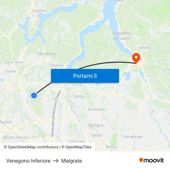 Venegono Inferiore to Malgrate map