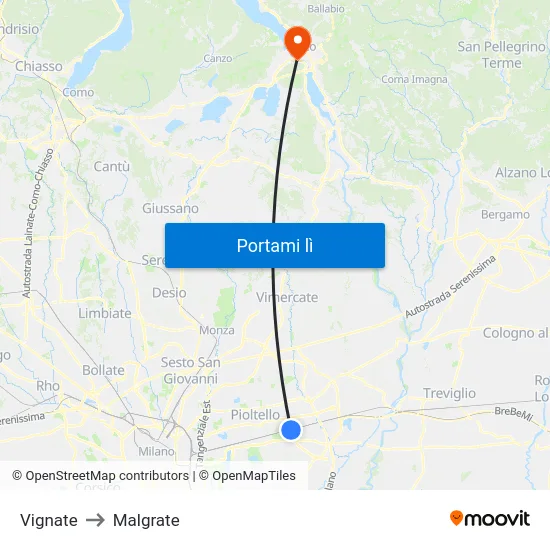 Vignate to Malgrate map