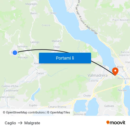 Caglio to Malgrate map