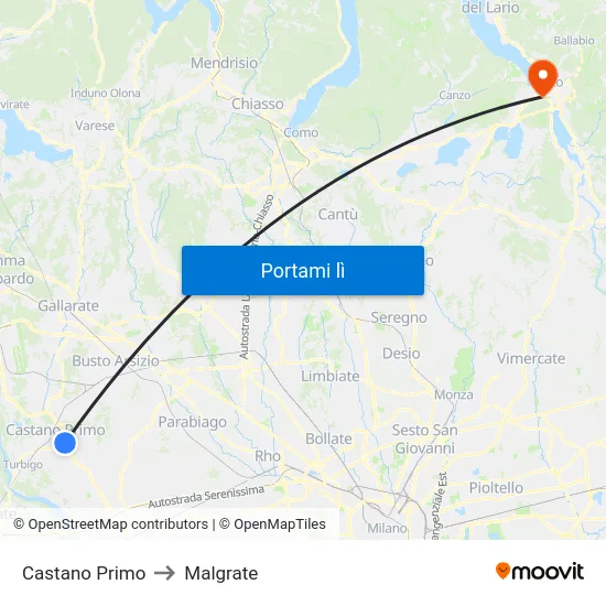 Castano Primo to Malgrate map