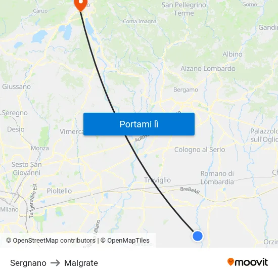 Sergnano to Malgrate map