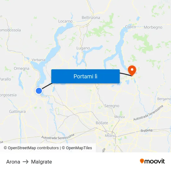 Arona to Malgrate map