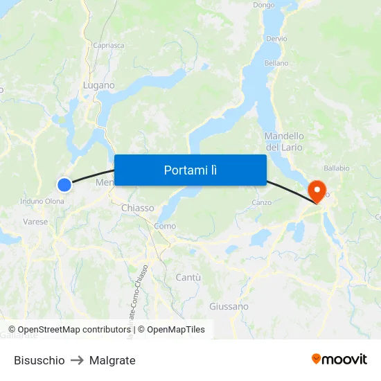 Bisuschio to Malgrate map