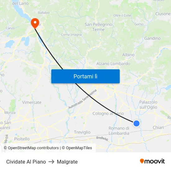 Cividate Al Piano to Malgrate map