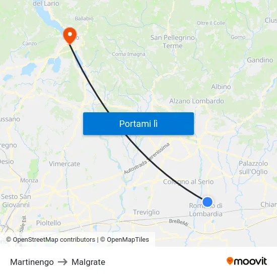 Martinengo to Malgrate map