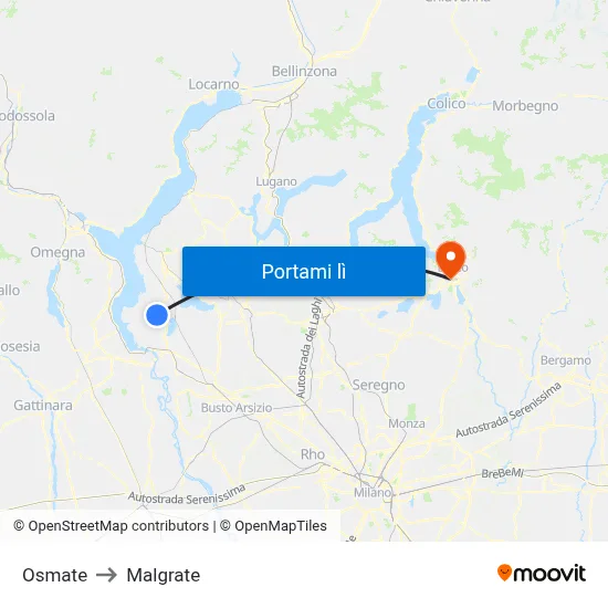 Osmate to Malgrate map
