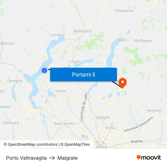 Porto Valtravaglia to Malgrate map