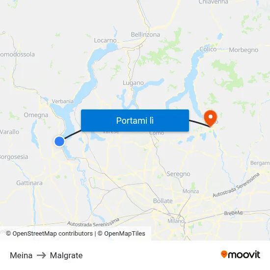 Meina to Malgrate map