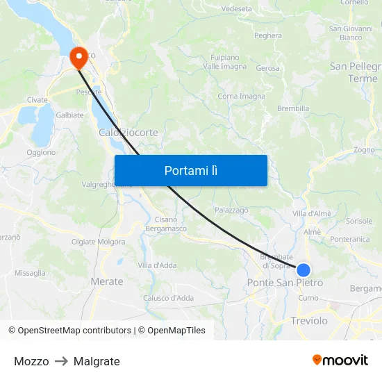 Mozzo to Malgrate map