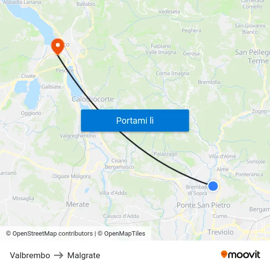 Valbrembo to Malgrate map