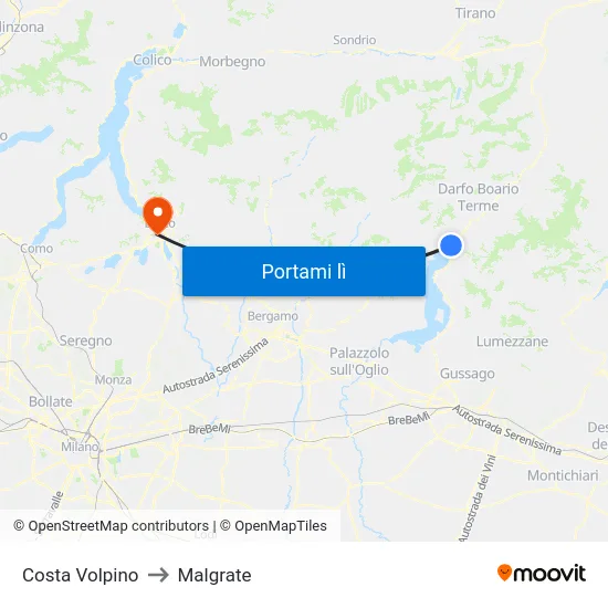 Costa Volpino to Malgrate map