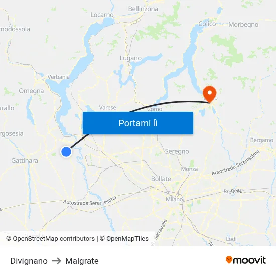 Divignano to Malgrate map