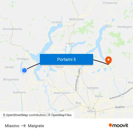 Miasino to Malgrate map