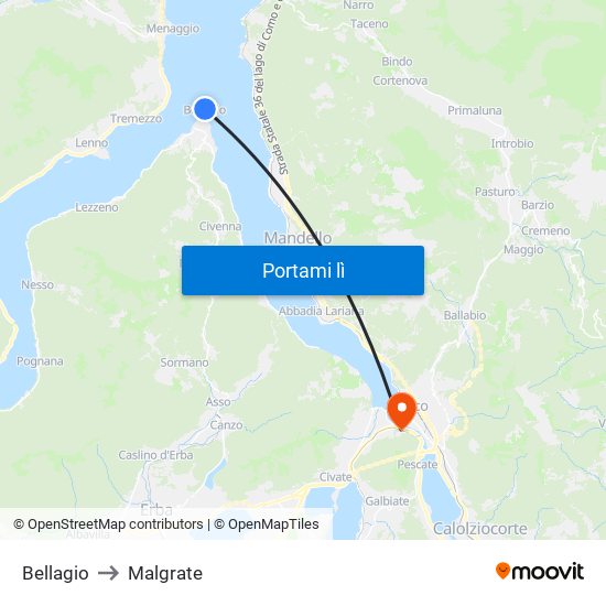 Bellagio to Malgrate map