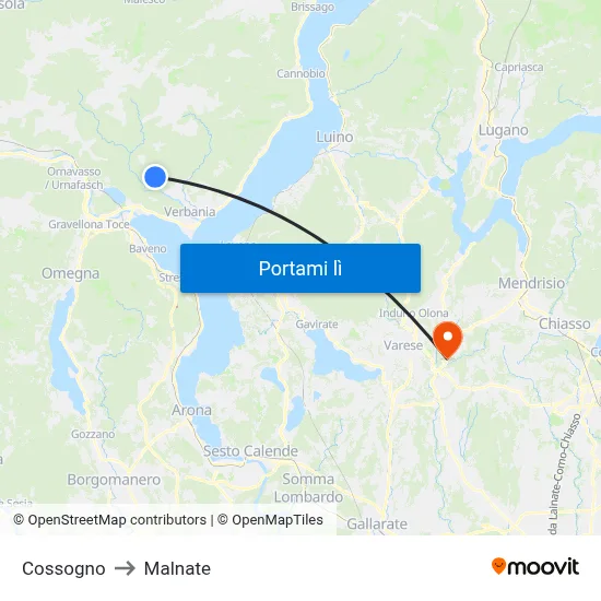 Cossogno to Malnate map