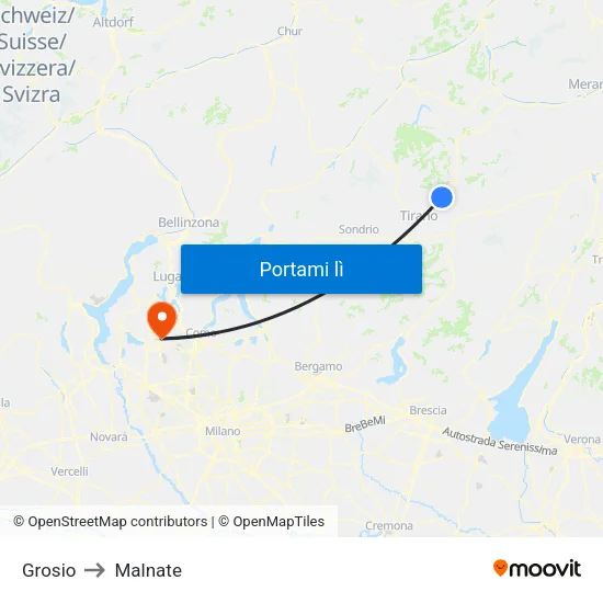 Grosio to Malnate map